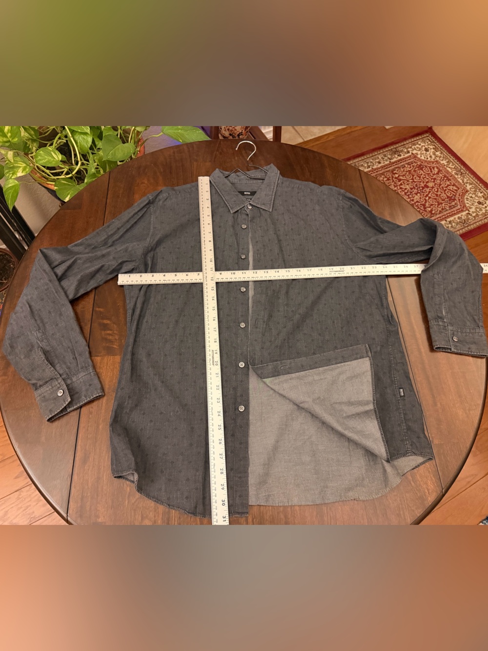 Hugo Boss Men's Dark Gray Dot-Pattern Button-Down Shirt